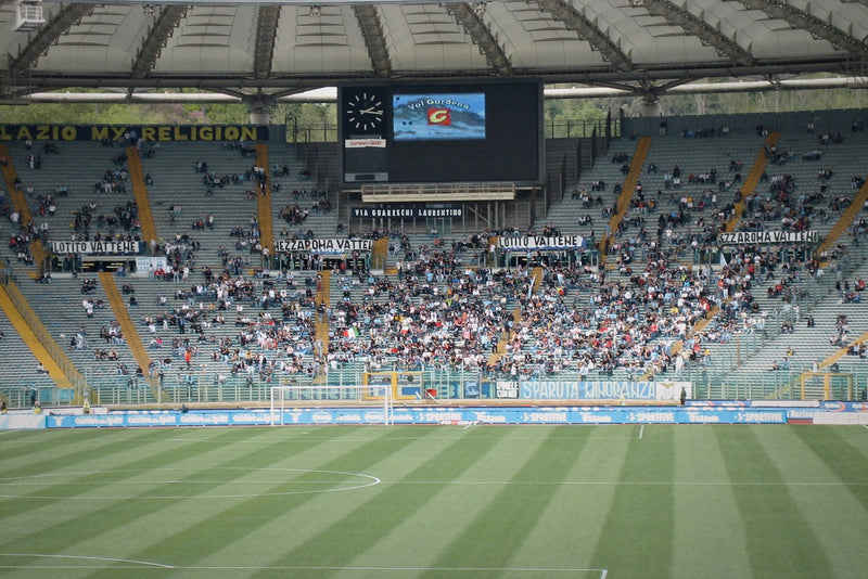 Daytime view from pitchside of the Curva Nord at the Stadio Olimpico in Rome