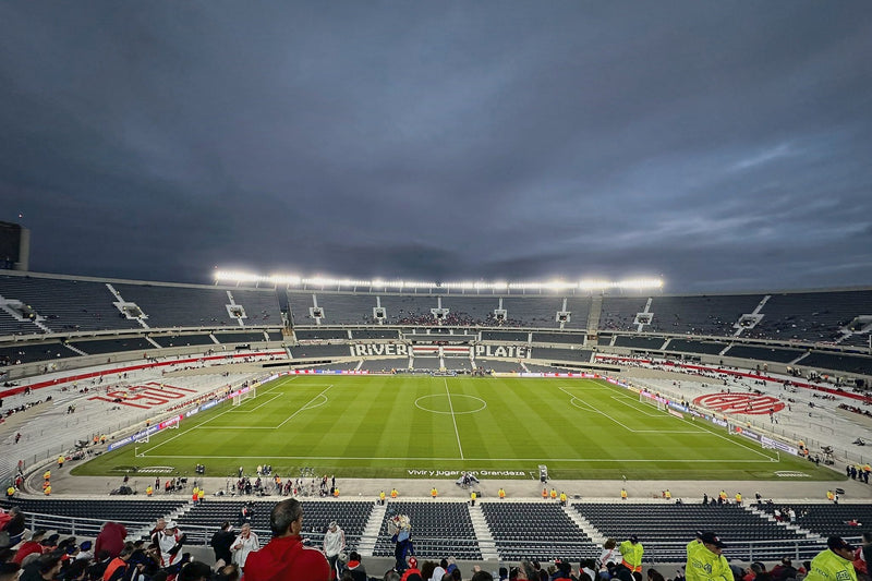 River Plate's Monumental stadium in Buenos Aires at dusk, seen from the lower tier